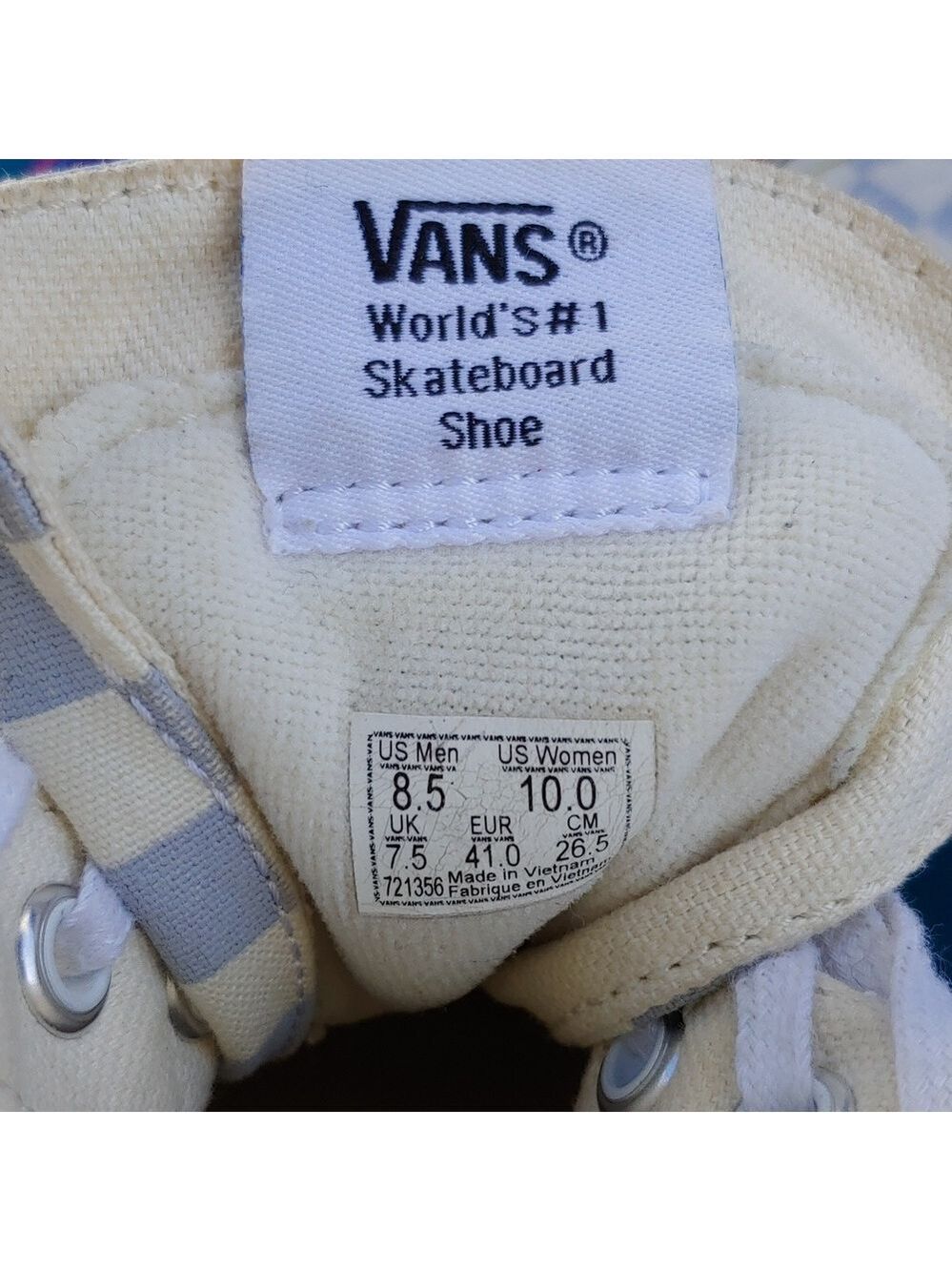 Vans Sk8-Hi Checkerboard Sneakers Zen Blue and White Size Men's 8.5 Women's 10 - Picture 5 of 17